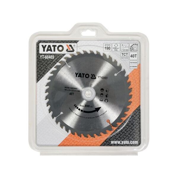 Yato Piła tarczowa z węglikiem wolframu do cięcia drewna 190x40Tx30mm (YT-60489) 3406325 5906083604898