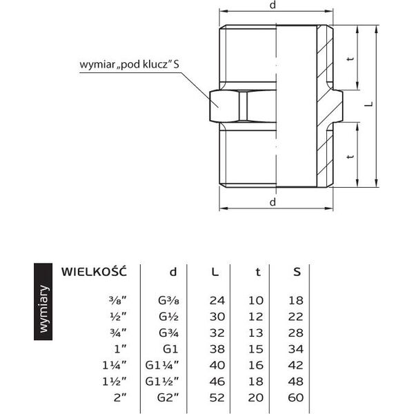 Perfexim Nypel mosiężny wzmocniony GZ 3/2" (07-004-0400-000) 3411532 5902626299712