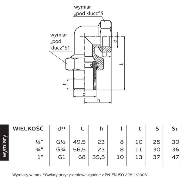 Perfexim Dwuzłączka kątowa 90° mosiężna 3/4" (07-149-0200-000) 3411577 5902626204723