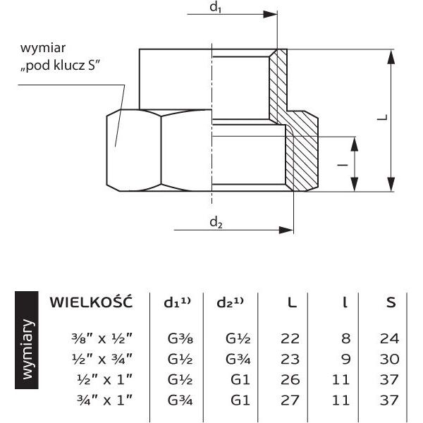 Perfexim Mufa redukcyjna mosiężna GW 1 x 3/4" (07-212-2520-000) 3411607 5902626205560