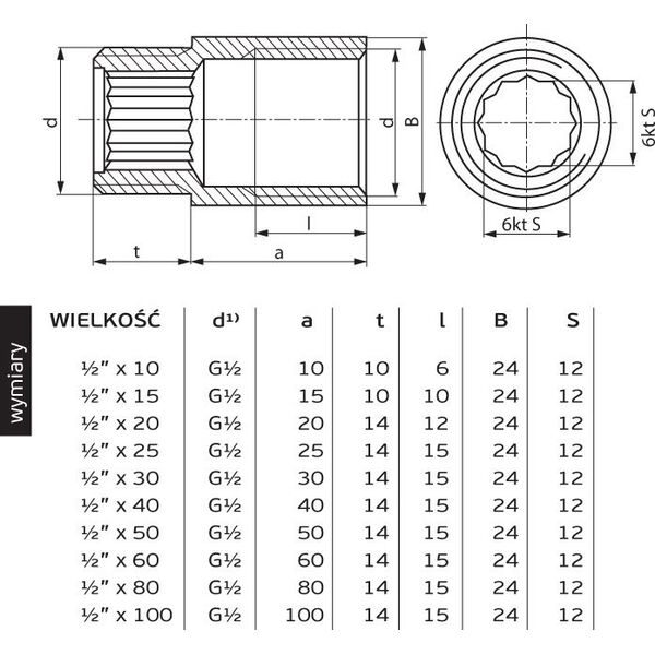Perfexim Przedłużka mosiężna chrom 1/2" x 10mm (07-521-1510-000) 3411629 5902626205683