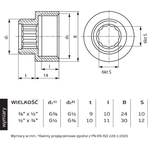 Perfexim Przedłużka redukcyjna mosiężna chromowana GZ / GW 3/8 x 1/2" (07-506-1015-000) 3411760 5902626217044
