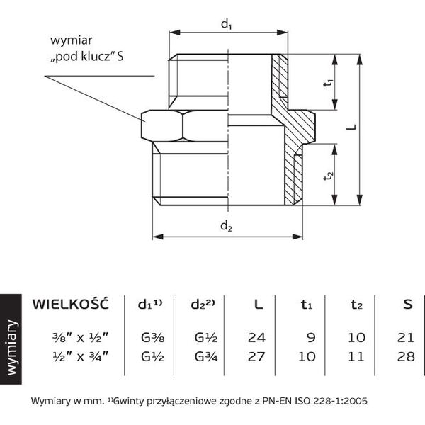 Perfexim Nypel redukcyjny mosiężny chromowany GZ 1/2 x 3/4" (07-515-1520-000) 3411768 5902626206017