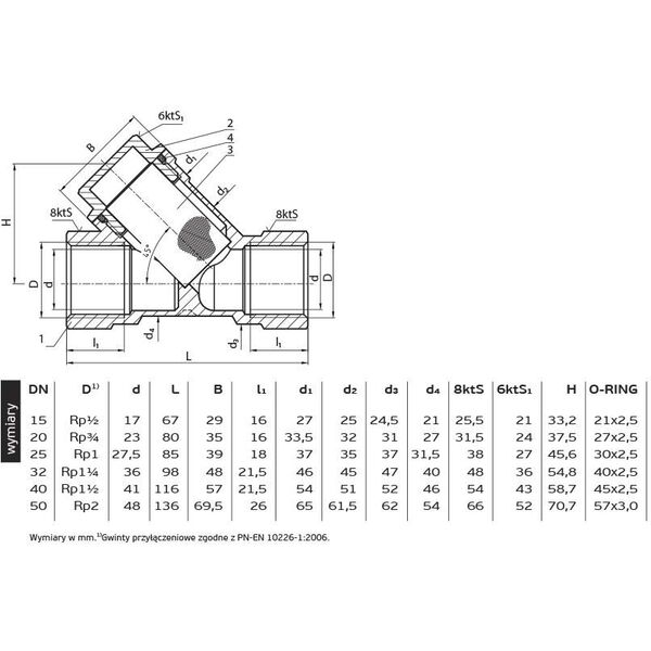 Perfexim Filtr skośny do gazu DN25 PHA-260 1" MOP5 T2 DN25 7/63 (10-260-0250-000) 3411815 5901880019173