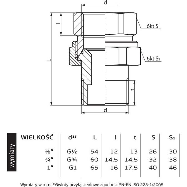 Perfexim Śrubunek mosiężny prosty 1/2" z oringiem (07-000-0150-000) 3421993 5902626239350