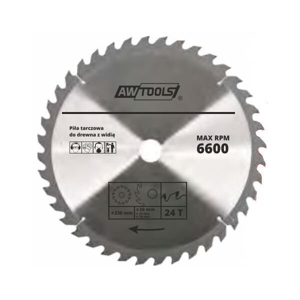AWTools Piła tarczowa do drewna 230 x 30/22/16mm 30z (AW48473) 3427134 5902198749516