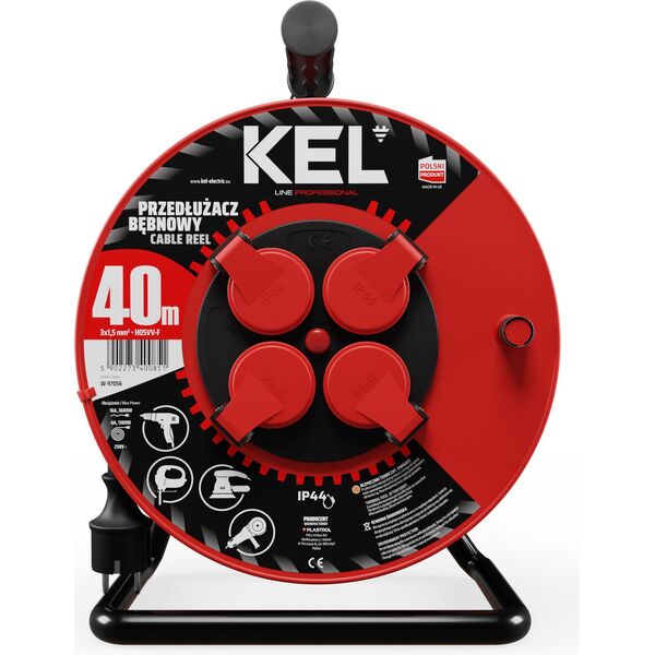 KEL Przedłużacz bębnowy PROFESSIONAL LINE 40m H05RR-F 3x1,5 4xGS 16A IP44 czarny (W-97056) 4000474 5902273400851