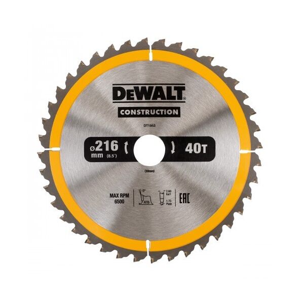 Dewalt Piła tarczowa 216x30mmx40z (DT1953-QZ) 4084879 5035048095706