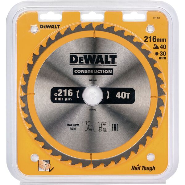Dewalt Piła tarczowa 216x30mmx40z (DT1953-QZ) 4084879 5035048095706