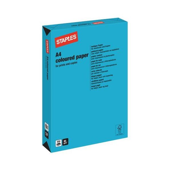 Staples Papier ksero Intensive Colours A4 80g niebieski 500 arkuszy 4661126 3329680197600