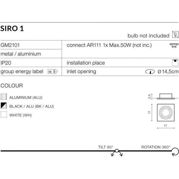 Torino Oczko lampa sufitowa oprawa wpuszczana Azzardo Siro 1 1X50W AR111 biały GM2101 4920628 5901238407683