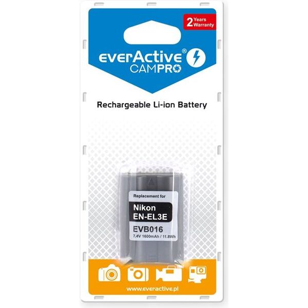 Akumulator EverActive zamiennik dla EN-EL3e, 1600mAh (EVB016) 4999816 5903205770158