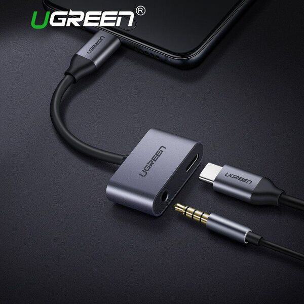 Adapter USB Ugreen USB-C - Jack 3.5mm + USB-C Srebrny  (50596) 5857661 6957303855964