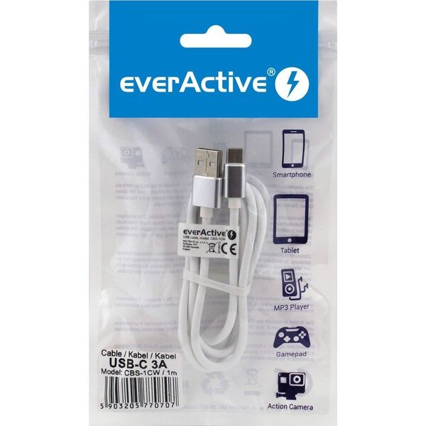 Kabel USB EverActive USB-A - USB-C 1 m Biały (CBS-1CW) 6121706 5903205770707