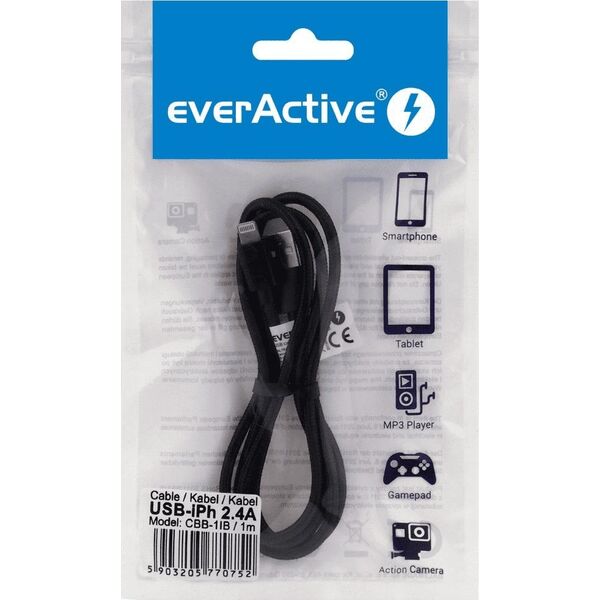 Kabel USB EverActive USB-A - Lightning 1 m Czarny (CBB-1IB) 6121707 5903205770752