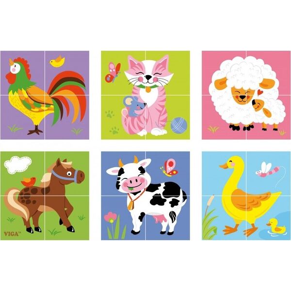 Viga Drewniana układanka Farma Puzzle Viga Toys 4 klocki 6315115 6934510508357