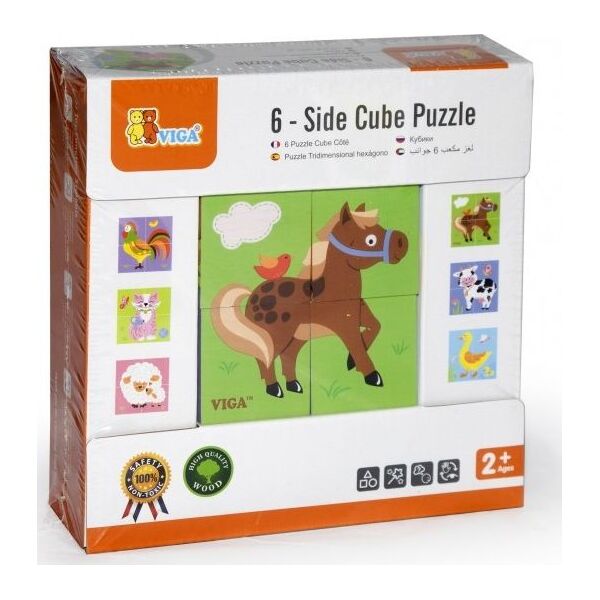 Viga Drewniana układanka Farma Puzzle Viga Toys 4 klocki 6315115 6934510508357