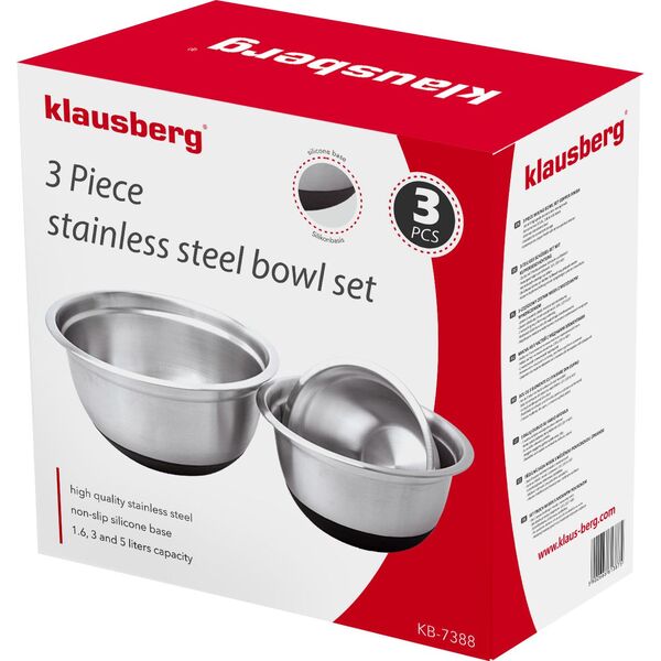 Klausberg ZESTAW 3 MISEK STALOWYCH Z PODSTAWĄ SILIKONOWĄ KLAUSBERG [KB-7388] 6325380 5902666613882