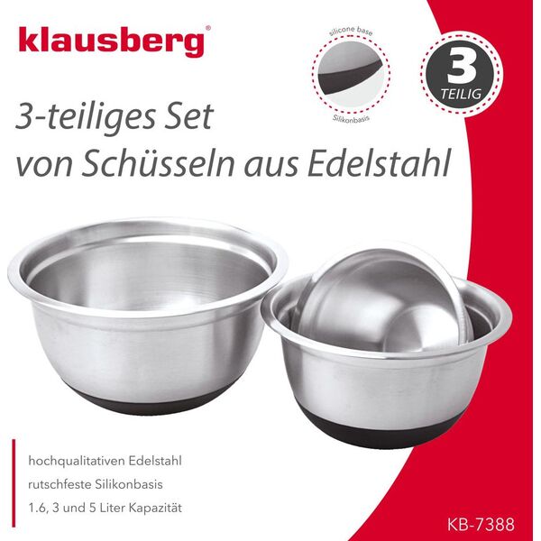 Klausberg ZESTAW 3 MISEK STALOWYCH Z PODSTAWĄ SILIKONOWĄ KLAUSBERG [KB-7388] 6325380 5902666613882