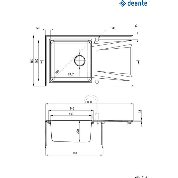 Zlewozmywak Deante PRIME - granitowo-stalowy 1-komorowy z ociekaczem Biały (ZSR_A113) 6336468 5908212058046