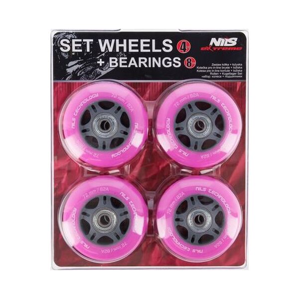 Nils Extreme PU 72x24 82A (4szt.) RÓŻOWE + ABEC-7 (8szt.) ZESTAW NILS EXTREME 6407979 5907695535891