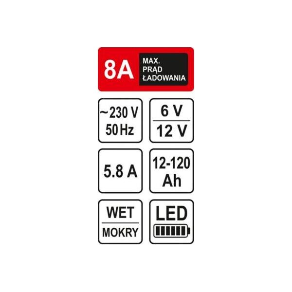 Sthor STHOR PROSTOWNIK 6/12V 8A 120Ah LED T82543 6419953 5906083037801