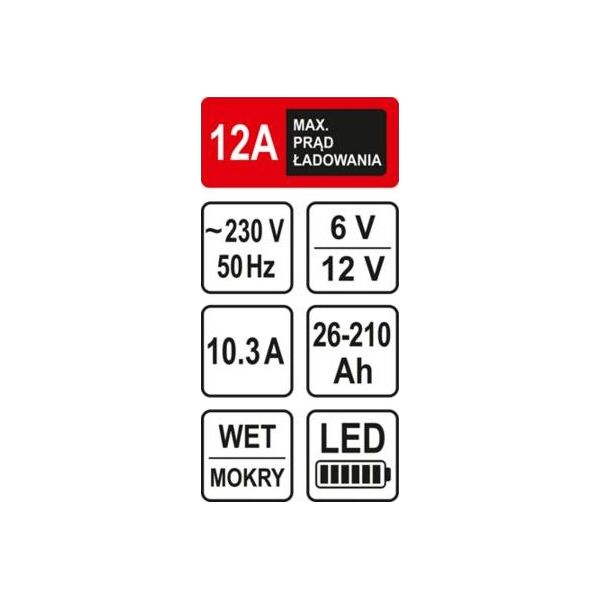 Sthor STHOR PROSTOWNIK 6/12V 12A 210Ah LED T82544 6419956 5906083037818