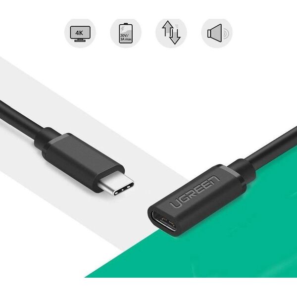 Kabel USB Ugreen USB-C - USB-C 0.5 m Czarny (40574) 6455991 6957303845743