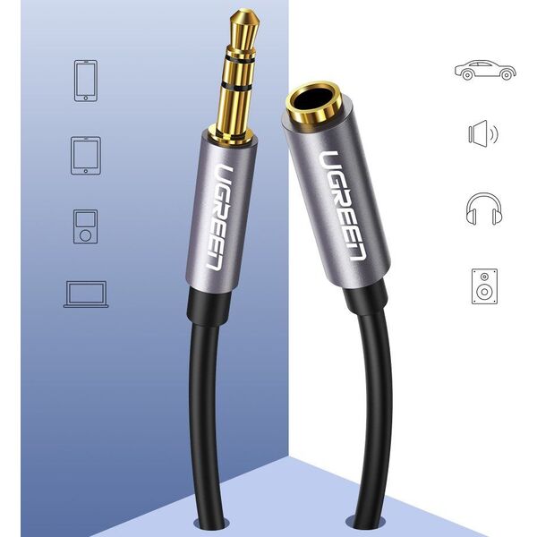 Kabel Ugreen Jack 3.5mm - Jack 3.5mm 1m srebrny (UGR220GRY) 6593261 6957303815920