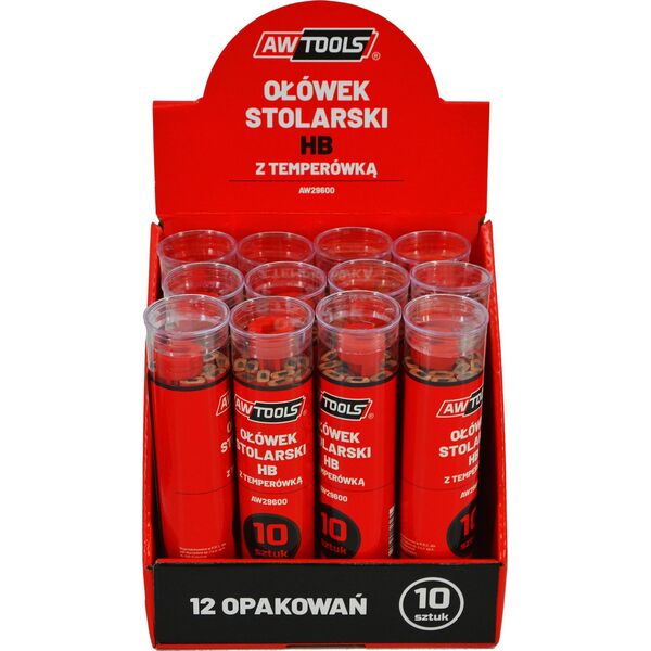 AWTools AWTOOLS OŁÓWEK STOLARSKI HB CZERWONY DO DREWNA 10 SZTUK AW29600 6685274 5903041035756