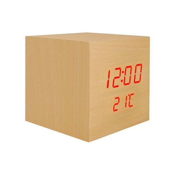 LTC LTC, Budzik kostka LED z termometrem, naturalny kolor drewna. 6694394 5902270730630