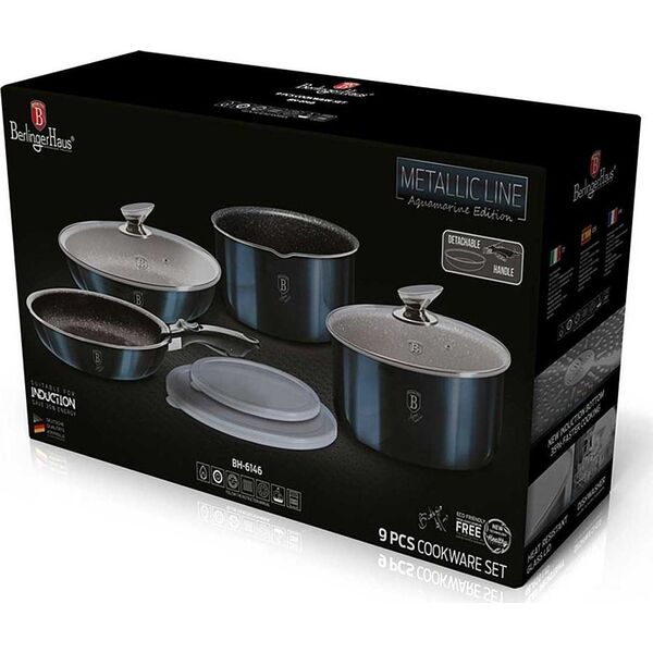 Berlinger Haus KOMPLET GARNKÓW 9-ele CLICK COOK BERLINGER HAUS METALLIC LINE AQUAMARINE BH-6146 6800125 5999108407680