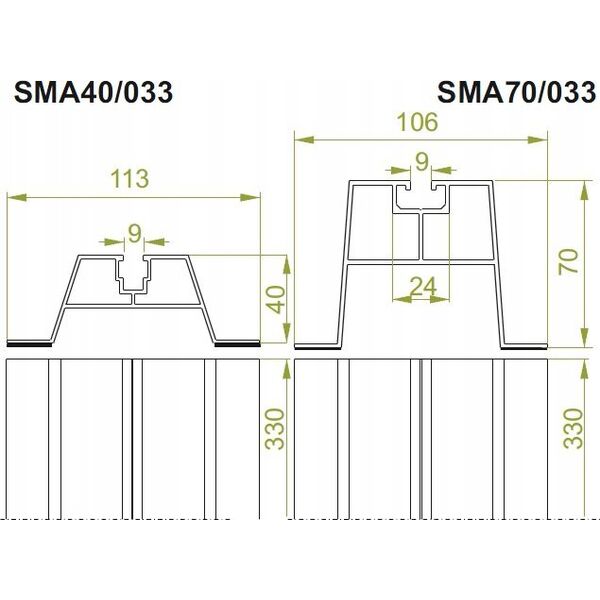 Baks Szyna montażowa aluminiowa SMA40/033 890433 6895460 5900993225174