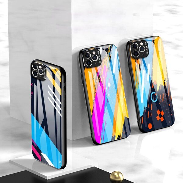 Hurtel Color Glass Case etui pokrowiec nakładka ze szkła hartowanego z osłoną na aparat iPhone 11 Pro Max pattern 2 uniwersalny 7060762 9111201905542