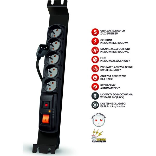 Acar Listwa zasilająca F5 RACK IEC 5x 230V PL 1.5m (W1919) 7078414 5904743282103