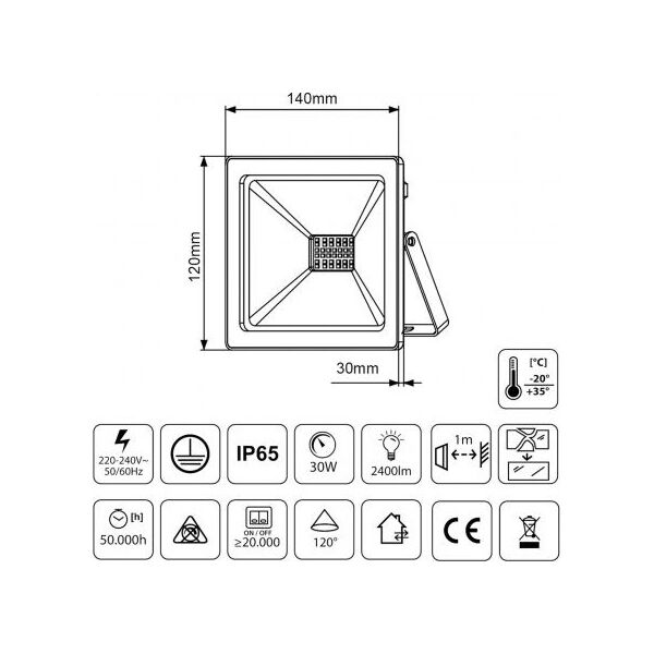 Naświetlacz Maclean Naświetlacz LED slim 30W, 2400lm Neutral White (4000K) Maclean Energy MCE530 NW, IP65, PREMIUM 7079155 5902211117117