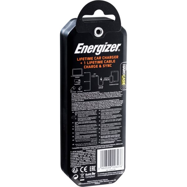 Ładowarka Energizer Energizer Car Charger 2xUSB + Lightning Cable (1.2m) black 7096192 3492548226276