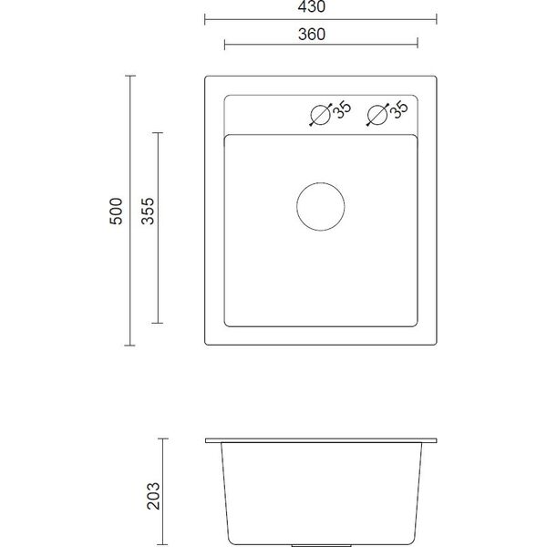 Zlewozmywak Steiner JOHNNY 100 Steingran  granitowy czarny 1-komorowy z/o (43x50x20), z syfonem i zaślepką stal szlachetna 7178681 5903242534720