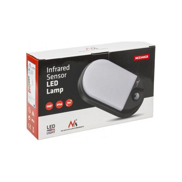 Kinkiet Maclean Lampa LED Maclean MCE340 GR 15W czujnik ruchu na podczerwień 7244479 5902211118213