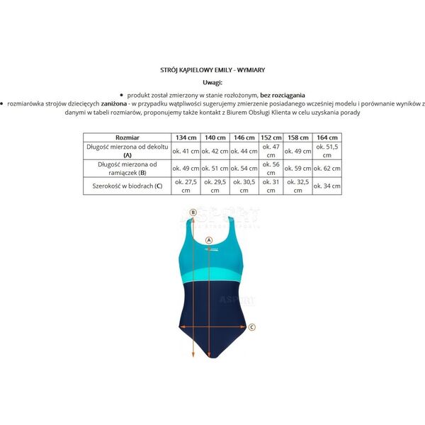 Aqua-Speed Strój kąpielowy dziewczęcy EMILY morski Aqua Speed Rozmiar 134 7323031 5908217672254