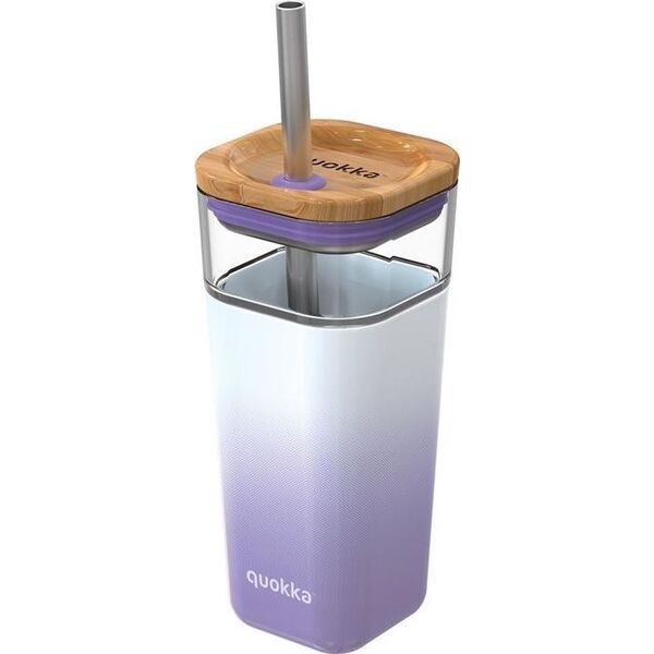 Quokka Quokka Liquid Cube - Kubek szklany 540 ml ze słomką ze stali nierdzewnej (Lilac Gradient) (40055) - 40055 7377621 8412497400553