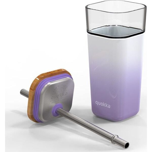 Quokka Quokka Liquid Cube - Kubek szklany 540 ml ze słomką ze stali nierdzewnej (Lilac Gradient) (40055) - 40055 7377621 8412497400553