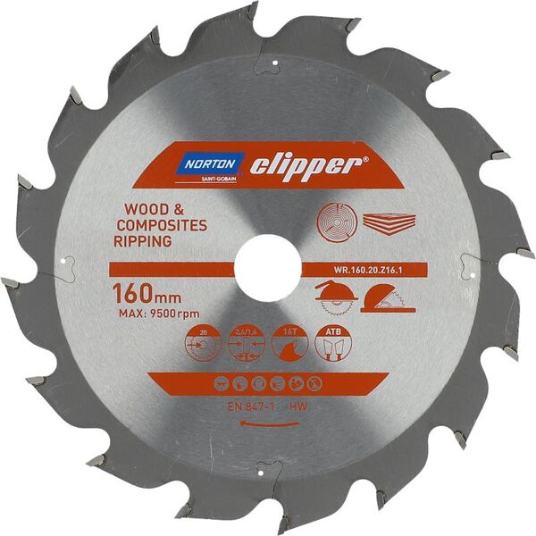 Norton Clipper NORTON PIŁA TARCZOWA 160mm x 20mm x 16z DREWNO I KOMPOZYTY ATB (2,6 / 1,6) N70184608038 7598113 5450248769330