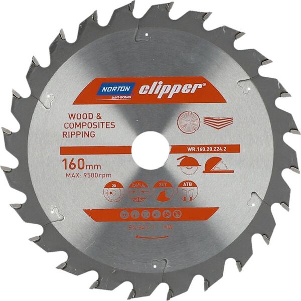 Norton Clipper NORTON PIŁA TARCZOWA 160mm x 20mm x 24z DREWNO I KOMPOZYTY ATB (2,6 / 1,6) N70184608042 7598116 5450248769378