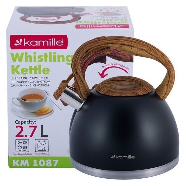Kamille Czajnik stalowy z gwizdkiem 2.7 L z brązowym uchwytem KM-1087 7617265 5903148926131