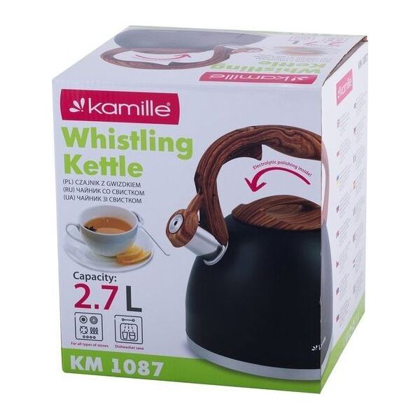 Kamille Czajnik stalowy z gwizdkiem 2.7 L z brązowym uchwytem KM-1087 7617265 5903148926131