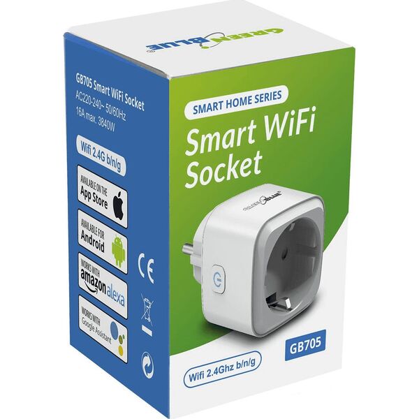 GreenBlue Gniazdko zdalnie sterowane WiFi Android iOS Alexa Google Home timer GreenBlue GB705 max 3840W 7625457 5902211118930