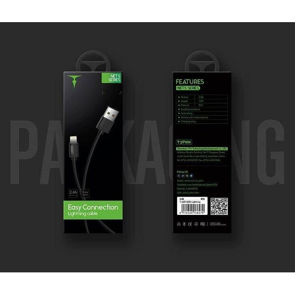 Kabel USB T-Phox USB-A - USB-C 0.3 m Czarny 7740964 6970225138465