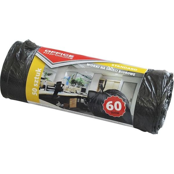 Office Products Worki na śmieci biurowe OFFICE PRODUCTS, standard (HDPE), 60l, 50szt., czarne 7919791 5901503651117