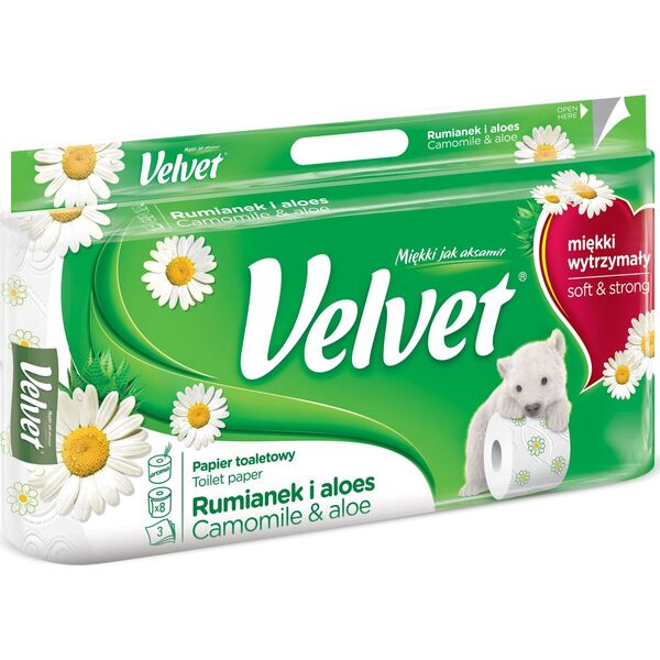 Velvet Papier Toaletowy celulozowy VELVET Rumianek i Aloes, 3-warstwowy, 8szt., biały 7919846 5901478999030